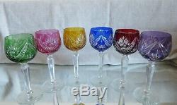 6 x Vintage BOHEMIAN HARLEQUIN OVERLAY HOCK WINE GLASSES Excellent Cond
