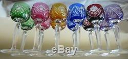 6 x Vintage BOHEMIAN HARLEQUIN OVERLAY HOCK WINE GLASSES Excellent Cond