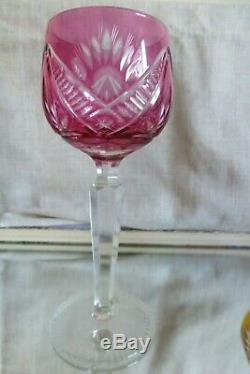 6 x Vintage BOHEMIAN HARLEQUIN OVERLAY HOCK WINE GLASSES Excellent Cond