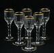 6x antique 18th C crystal Wine Glass, ca. 1770, gilt rim and base & faceted cut
