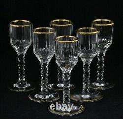 6x antique 18th C crystal Wine Glass, ca. 1770, gilt rim and base & faceted cut