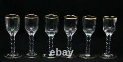 6x antique 18th C crystal Wine Glass, ca. 1770, gilt rim and base & faceted cut