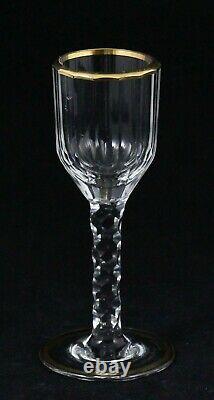 6x antique 18th C crystal Wine Glass, ca. 1770, gilt rim and base & faceted cut