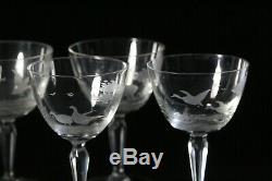 7 Antique Moser Rowland Ward Engraved Crystal Wine Glasses 5 High