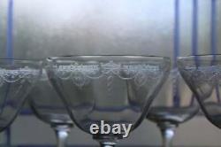 7 Art Deco Etched Pall Mall Glass Wine Champagne Glasses Vintage 1930s