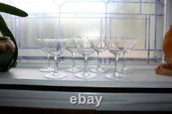 7 Art Deco Etched Pall Mall Glass Wine Champagne Glasses Vintage 1930s