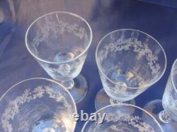 7 BRYCE Cut Etched Water Wine Goblets Glasses Lace Pattern Stem 942 Etch 515