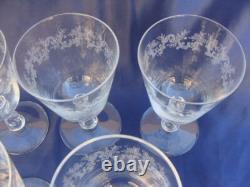 7 BRYCE Cut Etched Water Wine Goblets Glasses Lace Pattern Stem 942 Etch 515
