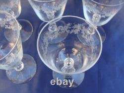 7 BRYCE Cut Etched Water Wine Goblets Glasses Lace Pattern Stem 942 Etch 515