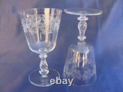 7 BRYCE Cut Etched Water Wine Goblets Glasses Lace Pattern Stem 942 Etch 515