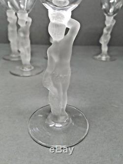 7 Bayel Bacchus Wine Glasses Frosted Male Nude Crystal Stem France Vintage Deco