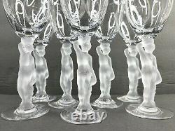 7 France Bacchus Claret Wine Glasses Set Vintage Frosted Male Nude Stem Figurine