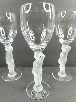 7 France Bacchus Claret Wine Glasses Set Vintage Frosted Male Nude Stem Figurine
