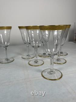 7 Gilt Trim Tall Wine Glasses from the Art Deco Period 6 oz