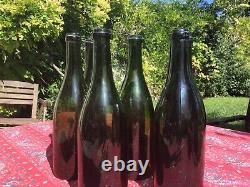 7 Lot FRENCH CHAMPAGNE BOTTLE 1800s Antique Sparkling Wine Green Hand Blown Made