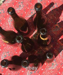 7 Lot FRENCH CHAMPAGNE BOTTLE 1800s Antique Sparkling Wine Green Hand Blown Made