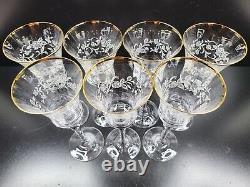 (7) Mikasa Antique Lace Wine Glasses Vintage Elegant White Floral Gold Trim Lot