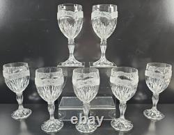 7 Oneida Southern Garden Wine Glasses Set Vintage Floral Frost Cut Stemware Lot