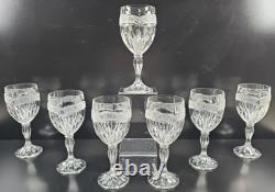 7 Oneida Southern Garden Wine Glasses Set Vintage Floral Frost Cut Stemware Lot