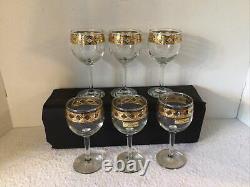 7 Pc Vtg Culver Valencia 2 Bottle Caddy 6 Stem 6 Oz Wine Goblets Green Diamond