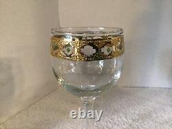 7 Pc Vtg Culver Valencia 2 Bottle Caddy 6 Stem 6 Oz Wine Goblets Green Diamond