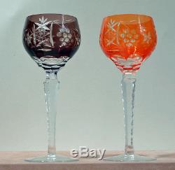 7-VINTAGE CRYSTAL Wine Glasses 8 1/4 tall MULTI-COLOR from Poland CUT to CLEAR