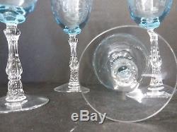 7 VINTAGE FOSTORIA NAVARRE BLUE ETCHED Large Claret WINE GLASS GOBLETS EUC