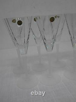 7 VINTAGE RARE FRENCH PORTIEUX 7 7/8 PANELED WINE GLASSES w FROSTED STEM MINT