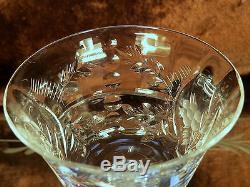 7 Vintage Crystal Wine Champagne Glasses CUT FLOWERS LEAVES NOTCHED RING STEMS