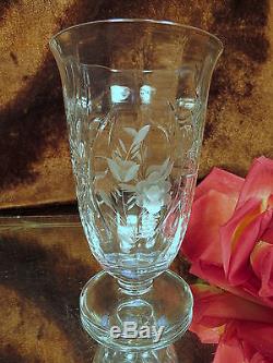 7 Vintage Crystal Wine Champagne Glasses CUT FLOWERS LEAVES NOTCHED RING STEMS