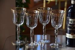 7 Vintage Gold Rimmed Striped Wine Glasses, 1950's, Gold Water Goblets