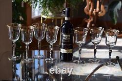 7 Vintage Gold Rimmed Striped Wine Glasses, 1950's, Gold Water Goblets
