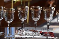 7 Vintage Gold Rimmed Striped Wine Glasses, 1950's, Gold Water Goblets