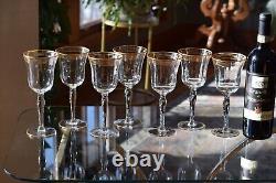 7 Vintage Gold Rimmed Striped Wine Glasses, 1950's, Gold Water Goblets