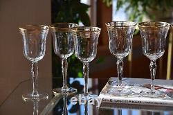 7 Vintage Gold Rimmed Striped Wine Glasses, 1950's, Gold Water Goblets