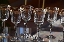 7 Vintage Gold Rimmed Striped Wine Glasses, 1950's, Gold Water Goblets