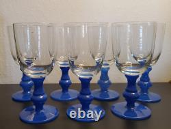 7 Vintage Villeroy & Boch Isabelle Blue Claret Wine Glasses Signed