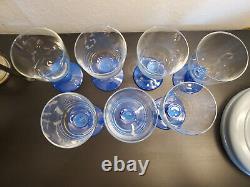 7 Vintage Villeroy & Boch Isabelle Blue Claret Wine Glasses Signed