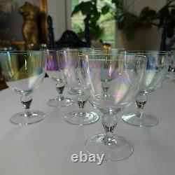 (7) Vtg IRIDESCENT Rainbow Bubble Water Wine Stemware Glasses Goblets Elegant ++