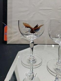 (7) Wine Cocktail Glasses 4-3/8, vtg weasel deer boar turkey quail pheasant