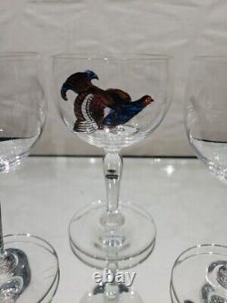 (7) Wine Cocktail Glasses 4-3/8, vtg weasel deer boar turkey quail pheasant