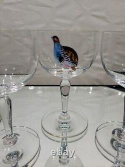 (7) Wine Cocktail Glasses 4-3/8, vtg weasel deer boar turkey quail pheasant