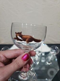 (7) Wine Cocktail Glasses 4-3/8, vtg weasel deer boar turkey quail pheasant