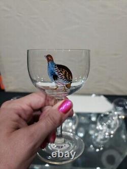 (7) Wine Cocktail Glasses 4-3/8, vtg weasel deer boar turkey quail pheasant