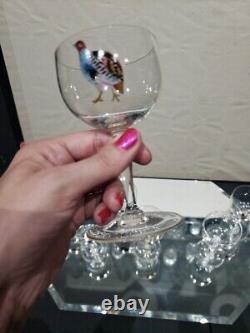 (7) Wine Cocktail Glasses 4-3/8, vtg weasel deer boar turkey quail pheasant