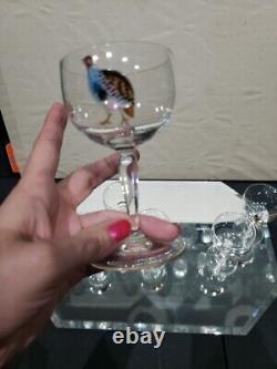 (7) Wine Cocktail Glasses 4-3/8, vtg weasel deer boar turkey quail pheasant