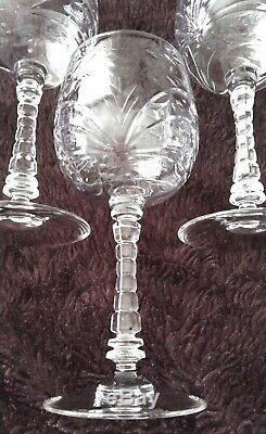 7-piece Wine/water Goblet, Baden Crystal Vintage/antique Cut Glass-mcm-perfect