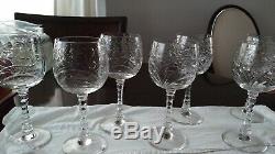 7-piece Wine/water Goblet, Baden Crystal Vintage/antique Cut Glass-mcm-perfect