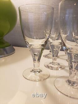 8- 1960's Skruf Stockholm Claret 6-3/8 Crystal Wine Glasses with teardrop stem