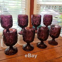 8 Amethyst Moon And Star Wright Wine Glass Goblets Vintage Free shipping
